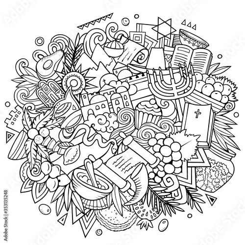 Israel hand drawn cartoon doodles illustration. Funny travel design.