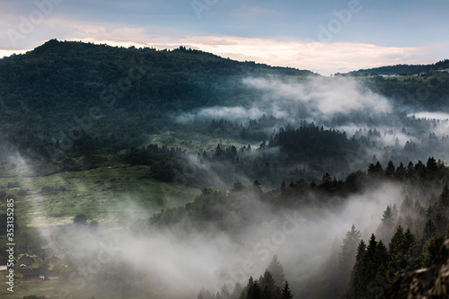 Wonderful landscape in the mountains where the sun sets. © gladiusstock