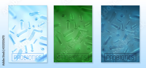 Probiotics Bacteria Vector illustration. Biology, Science background. Microscopic bacteria closeup.