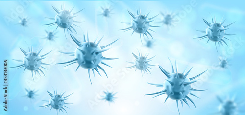 Virus. Abstract vector 3d microbe on blue background. Disease germ, pathogen organism, infectious micro virology