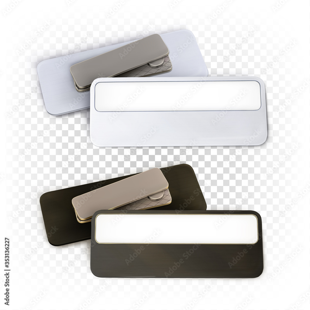 Black and white rectangular horizontal badge, badge with frame for inscription, logo, brand, name. Vector 3d realistic illustration isolated on white background. Black and white rectangular horizontal badge, badge with frame for inscription, logo, brand, name. Vector 3d realistic illustration isolated on white background.