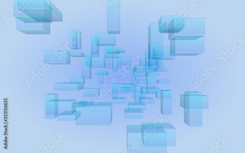 Blue and purple abstract digital and technology background. The pattern with repeating rectangles. 3D illustration