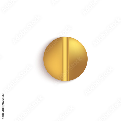 Top view head of screw or bolt golden metal t realistic vector illustration isolated.