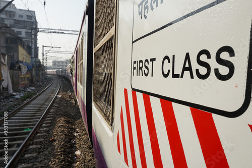 A Mumbai local train on tracks, photo clicked from the door of First Class compartment. The local trains which are the lifeline of Mumbai city has been shut down for last 6 months