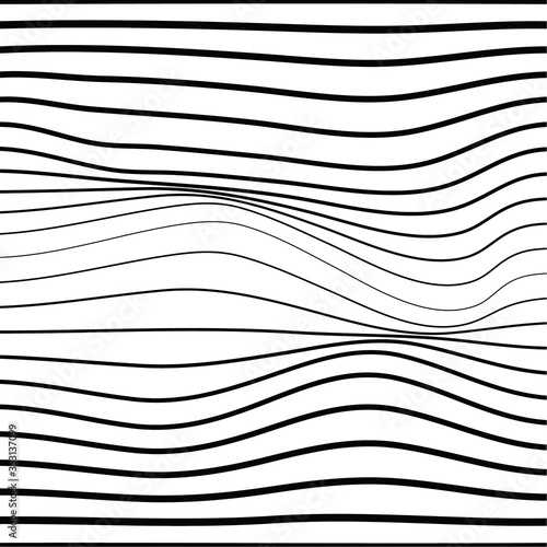 Distorted wave monochrome texture. Abstract dynamical rippled surface. Vector stripe deformation background.