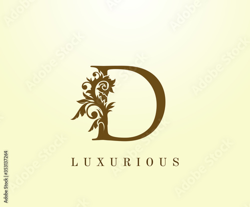 D Letter Classic logo. Vintage Brown letter stamp for book design, weeding card, label, business card, Restaurant, Boutique, Hotel.