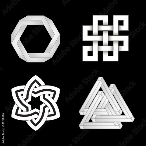 Geometric interlacing and impossible geometry. Set of vector images