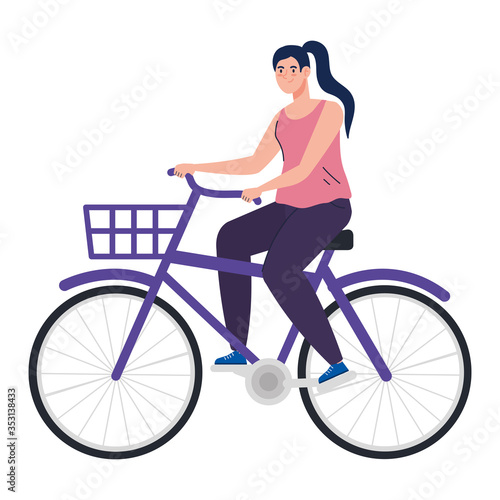 pretty young woman in bike on white background vector illustration design © Gstudio