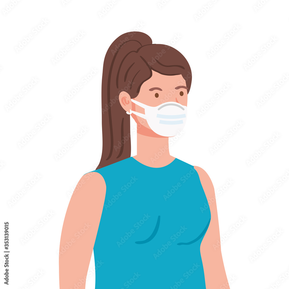 woman using medical protective mask against covid 19 vector illustration design woman using medical protective mask against covid 19 vector illustration design