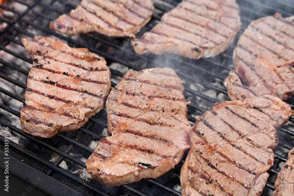 steak beef cooking fire grill bbq Entrecote stripe steak beef cooking fire grill bbq Entrecote stripe