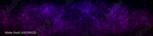 panoramic glitter lights background. black  violet purple and blue neon colors defocused