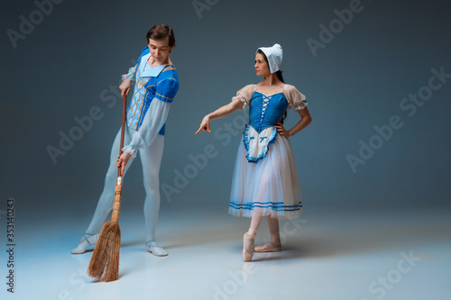 Εκτύπωση καμβά Young and graceful ballet dancers as Cindrella fairytail characters on studio background
