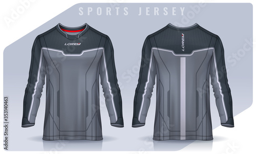 t-shirt sport design template, Long sleeve soccer jersey mockup for football club. uniform front and back view,Motocross jersey.