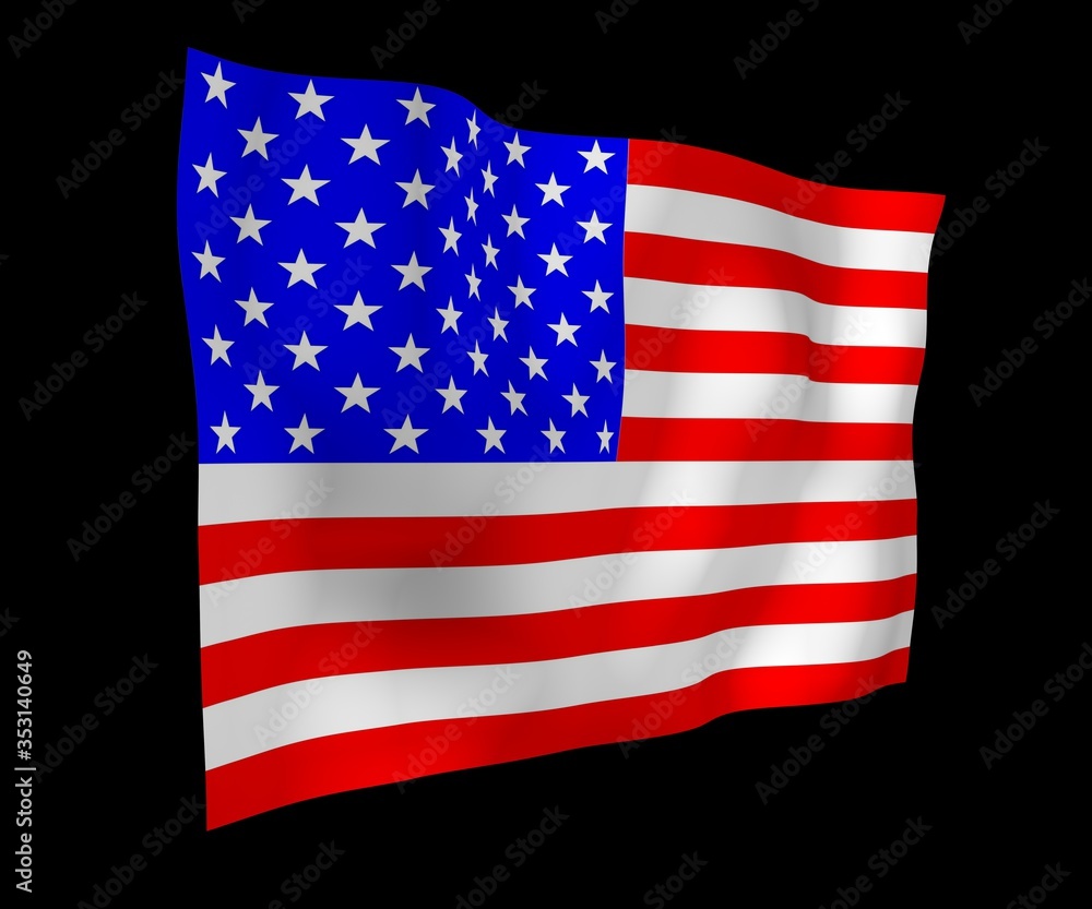 Fototapeta premium Waving flag of the United States of America on a dark background. Stars and Stripes. State symbol of the USA. 3D illustration