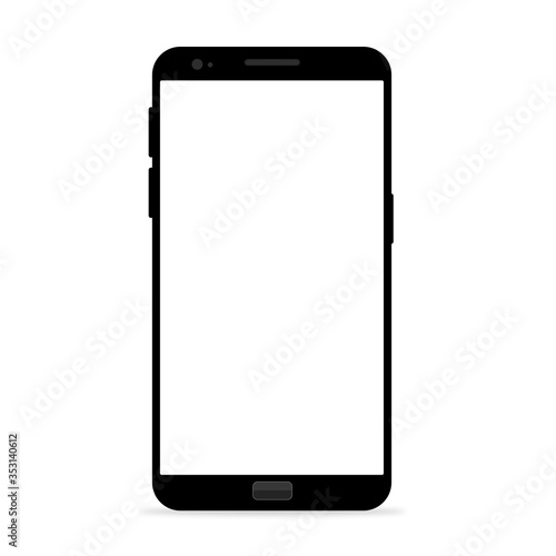 Smartphone mockup. New black frameless smartphone mockup with white screen. Isolated on white background