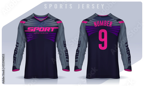 t-shirt sport design template, Long sleeve soccer jersey mockup for football club. uniform front and back view,Motocross jersey.