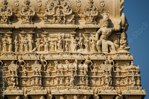 country archaeological site country, a typical carvings on a south Indian temple