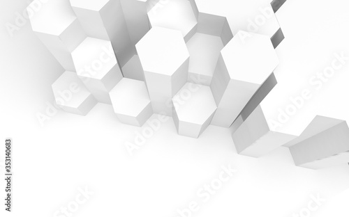 White abstract background with honeycomb. Hexagon bars isolated on white backdrop. 3D illustration