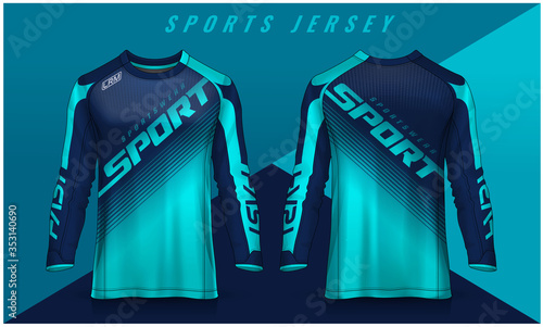 t-shirt sport design template, Long sleeve soccer jersey mockup for football club. uniform front and back view,Motocross jersey.