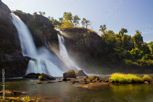 Athirappilly waterfall as seen from the top and bottom of the waterfall  it is a popular tourist place in Kerala and also featured in many movies as an exotic location.
