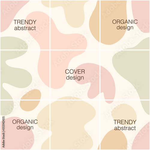 Beautiful feminine set of social media post templates with minimal abstract organic shapes composition in trendy contemporary collage style