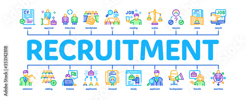 Recruitment And Research Employee Minimal Infographic Web Banner Vector. Curriculum Vitae Cv And Professional Career, Interview And Recruitment Illustration