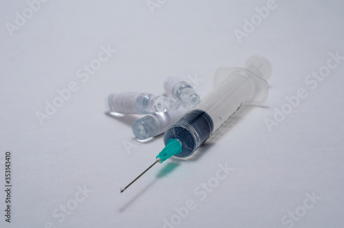 syringe with a needle. vaccine. on a white background close-up