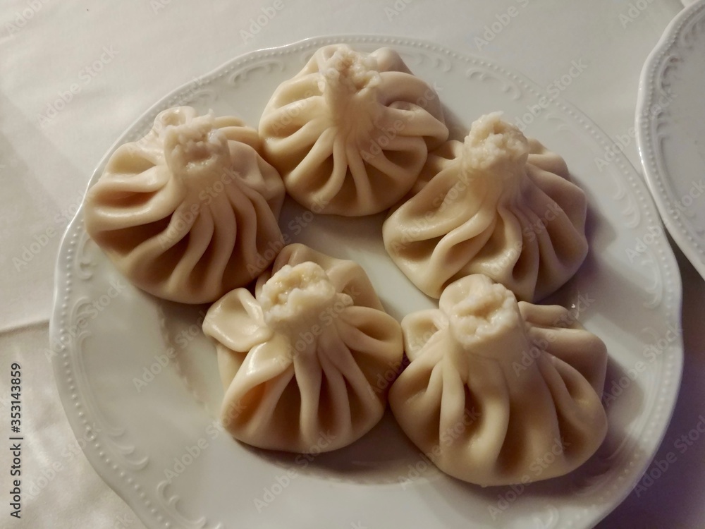 Hand-,made dumplings served at a Georgian restaurant in St. Petersburg, Russia Hand-,made dumplings served at a Georgian restaurant in St. Petersburg, Russia