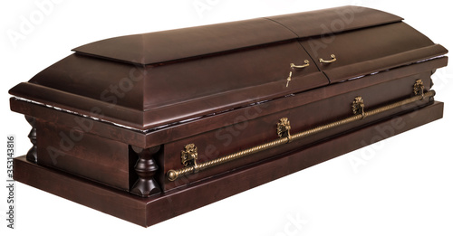 Coffin made of wood. Isolated on a white background.