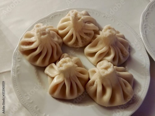 Hand-,made dumplings served at a Georgian restaurant in St. Petersburg, Russia