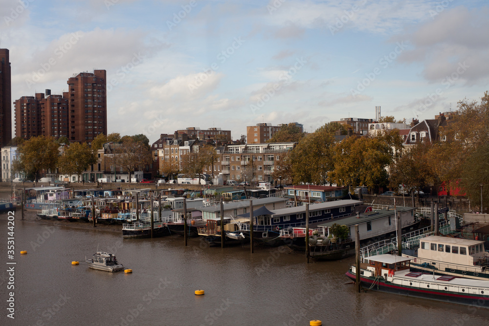 houseboats on the River Thames near Chelsea in London, England, UK
