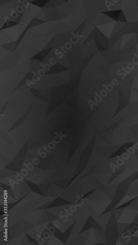 Black abstract background. Lowpoly backdrop. Gloomy crumpled paper. Vertical orientation. 3D illustration