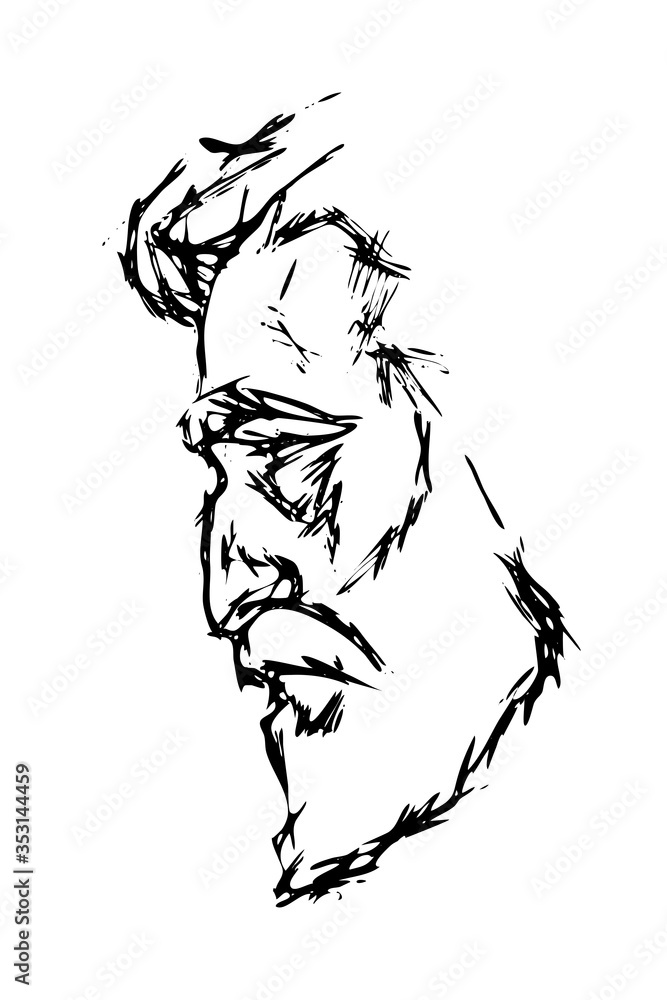 Barbershop man portrait. Old man face in profile. Hand drawing portrait. Barbershop man portrait. Old man face in profile. Hand drawing portrait.