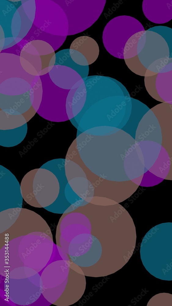 Multicolored translucent circles on a dark background. 3D illustration Multicolored translucent circles on a dark background. 3D illustration