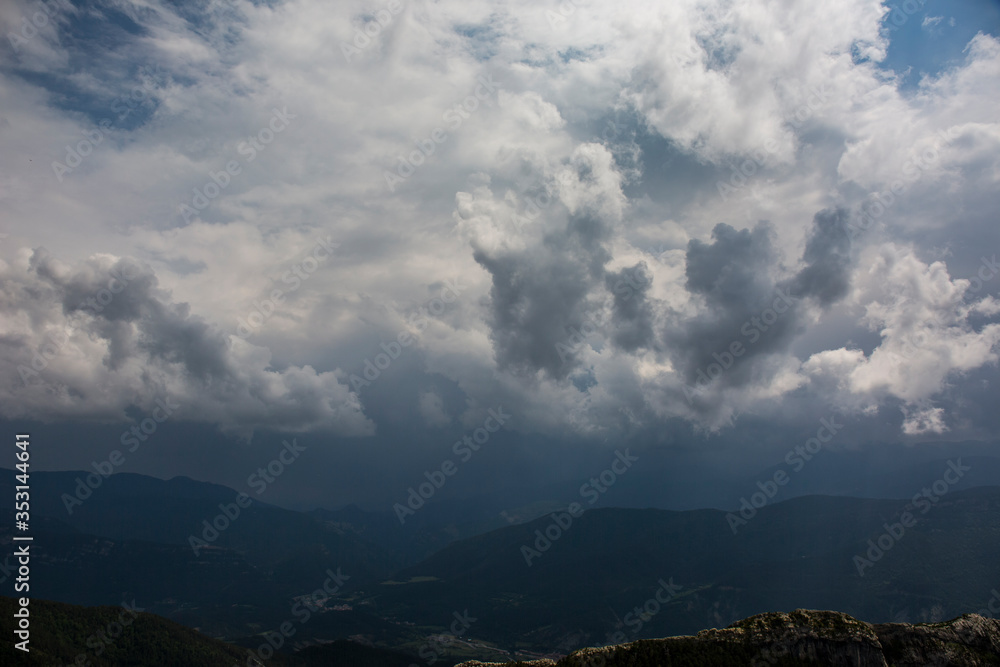 Obraz premium Storm clouds in Bergueda mountains, Barcelona, Pyrenees, Spain