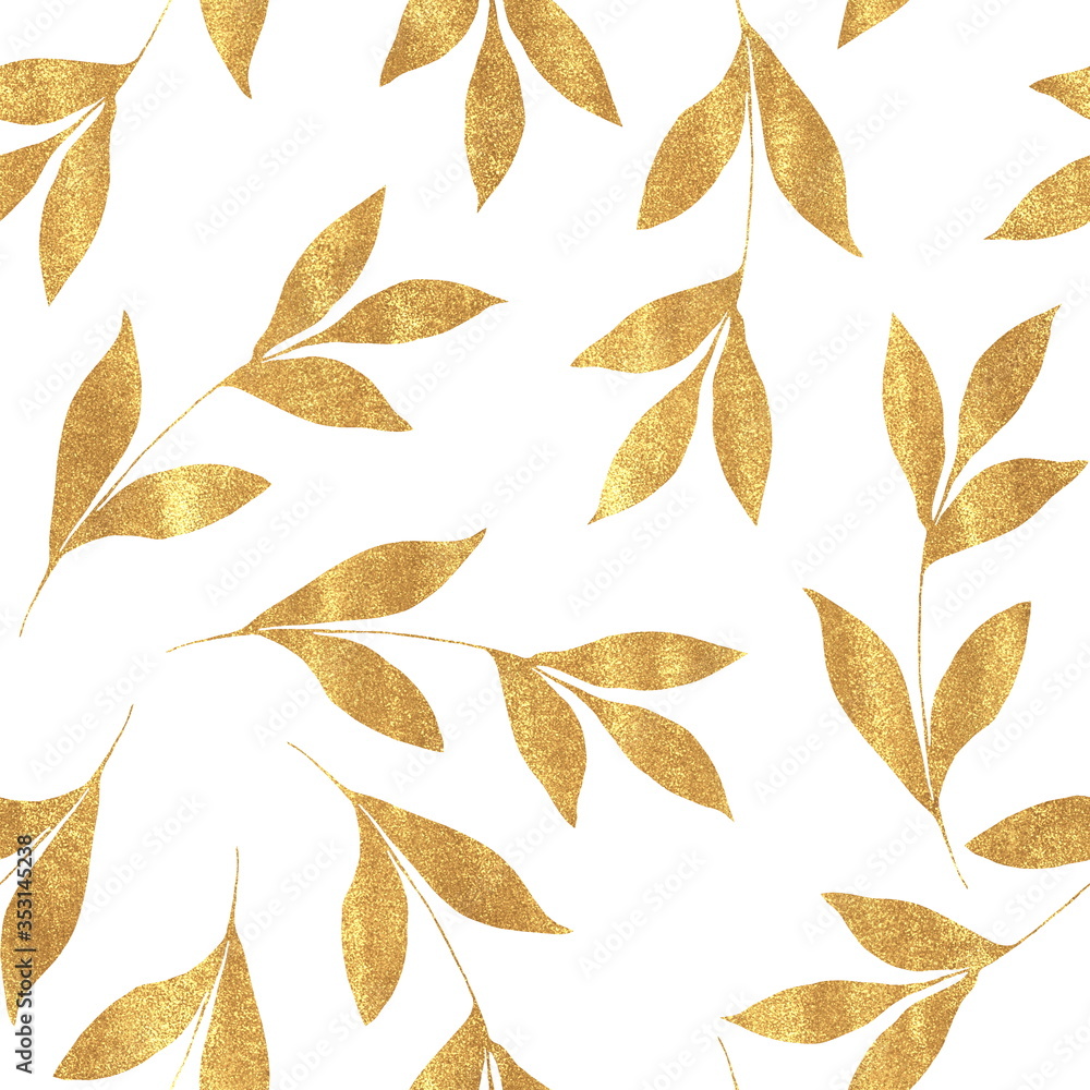 Seamless pattern with gold leaves on white Seamless pattern with gold leaves on white