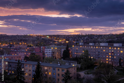 Obraz na płótnie Sunset over residential area of Hloubetin, Prague w salonie