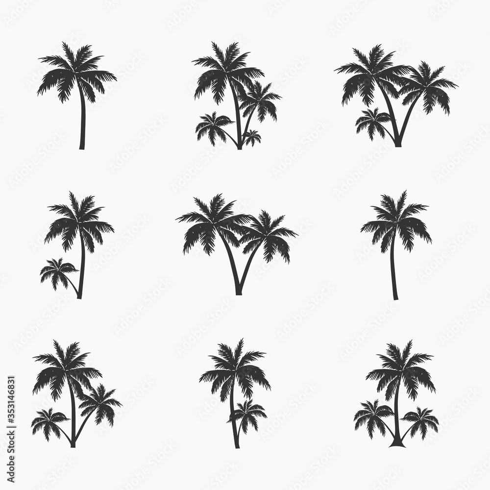 Palm tree icons set. Design elements for logo, emblem or stickers.