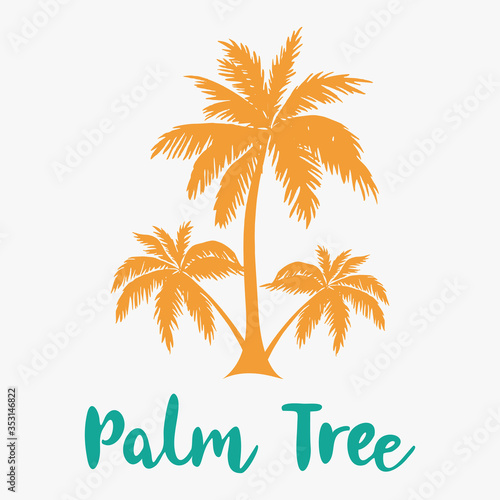 Palm tree silhouette with the inscription. Element for your design. Vector illustration.