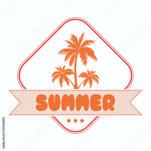 Summer emblem, sticker, badge. Logo template with hand lettering for a travel company or recreation center. Vector illustration.