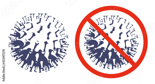 Virus Glyph or Silhouette with Red No Symbol