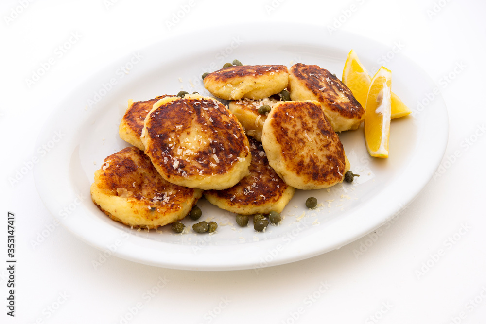 Potato Parmesan Pancakes with lemon and capers Potato Parmesan Pancakes with lemon and capers