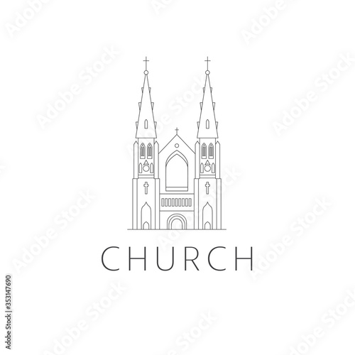 Simple template logo icon of the abstract church building.Vector illustration in line-art style