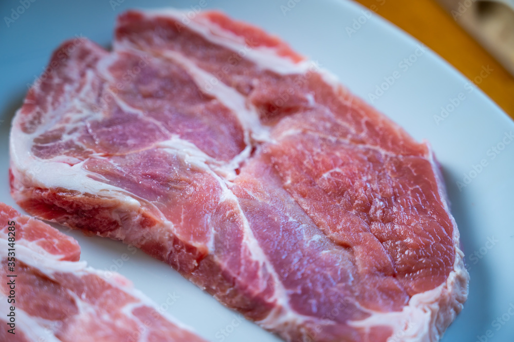 fresh neck steaks of pork with beautiful meat grain fresh neck steaks of pork with beautiful meat grain