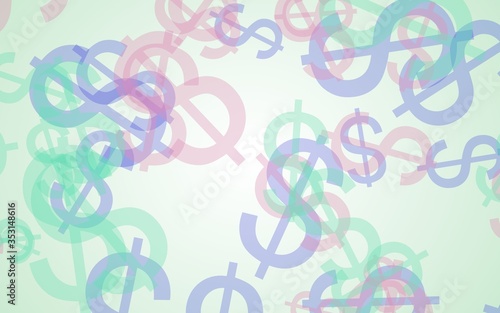 Multicolored translucent dollar signs on white background. 3D illustration