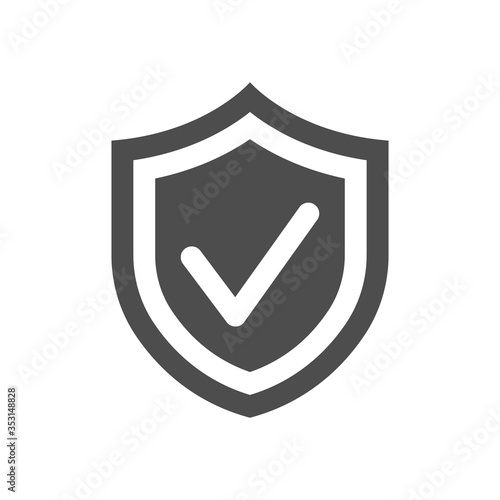 Shield with check mark icon in flat style isolated on white background. For your design, logo. Vector illustration.