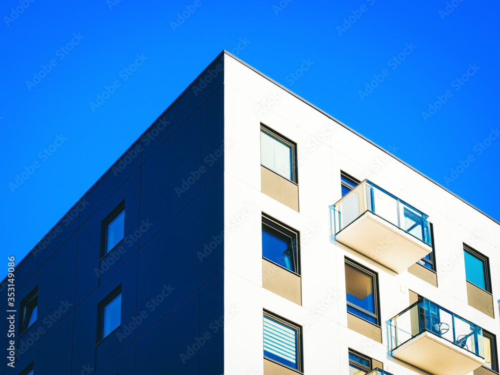 Facade of modern house apartment copy space_4x3 Facade of modern house apartment copy space_4x3