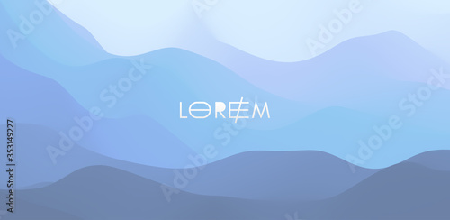 Blue abstract background. Realistic landscape with waves. Cover design template. 3d vector illustration.