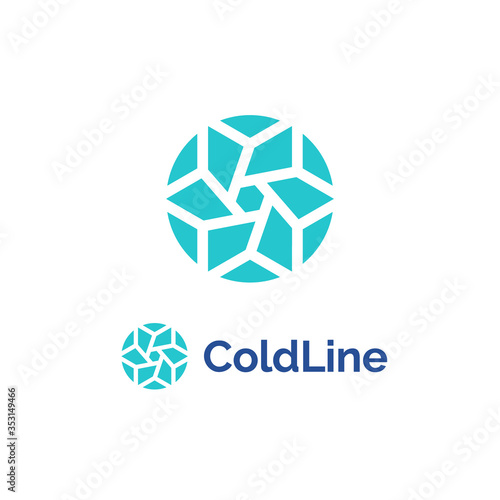 Abstract snowflake logo for fridge, conditioning, technology, cooler. Cold snow, ice, arctic, north, polar, cooling logo. Frozen flower icon.