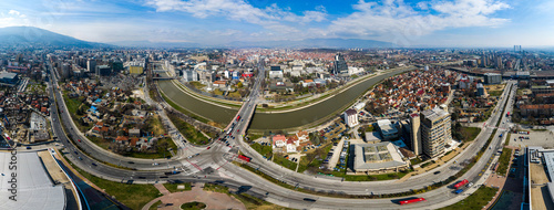 Wide panorama of Skopje city, Makedonia. Panoramic view of the city center if Skopje
